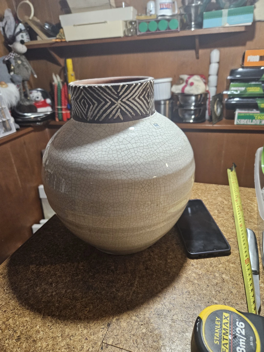 Large Cracked Ceramic Vase with Geometric Pattern - photo 3