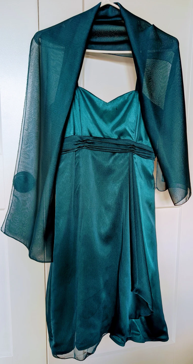 Teal Spaghetti Strap Dress with Shawl