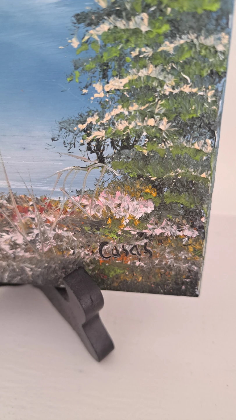 Signed Mountain Landscape Oil Painting on Slate - photo 2