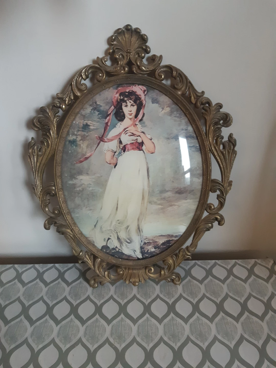 Vintage Ornate Oval Wall Mirror with Woman Portrait