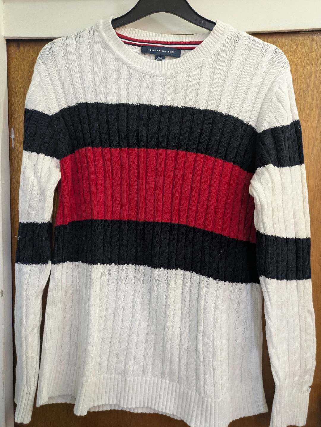 Tommy Hilfiger Cable Knit Sweater - White/Black/Red - Large - photo 3