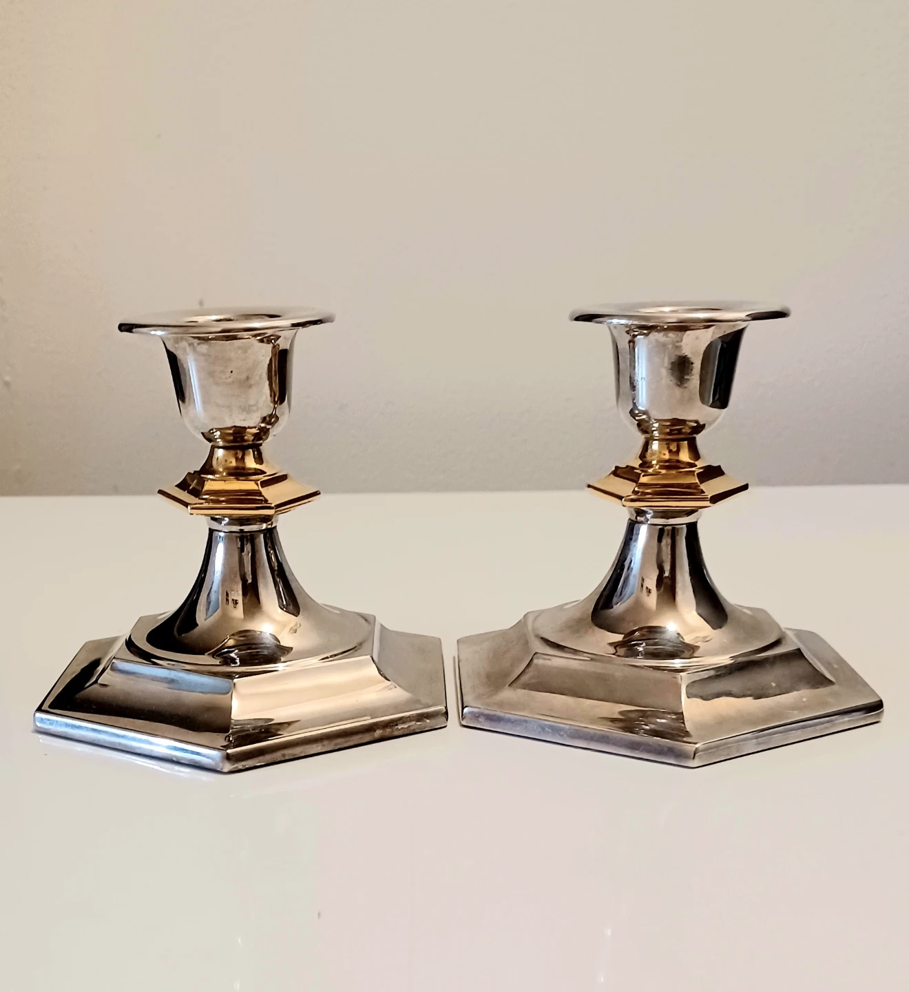 Vtg Silver & Gold Plated Candlestick Holders
