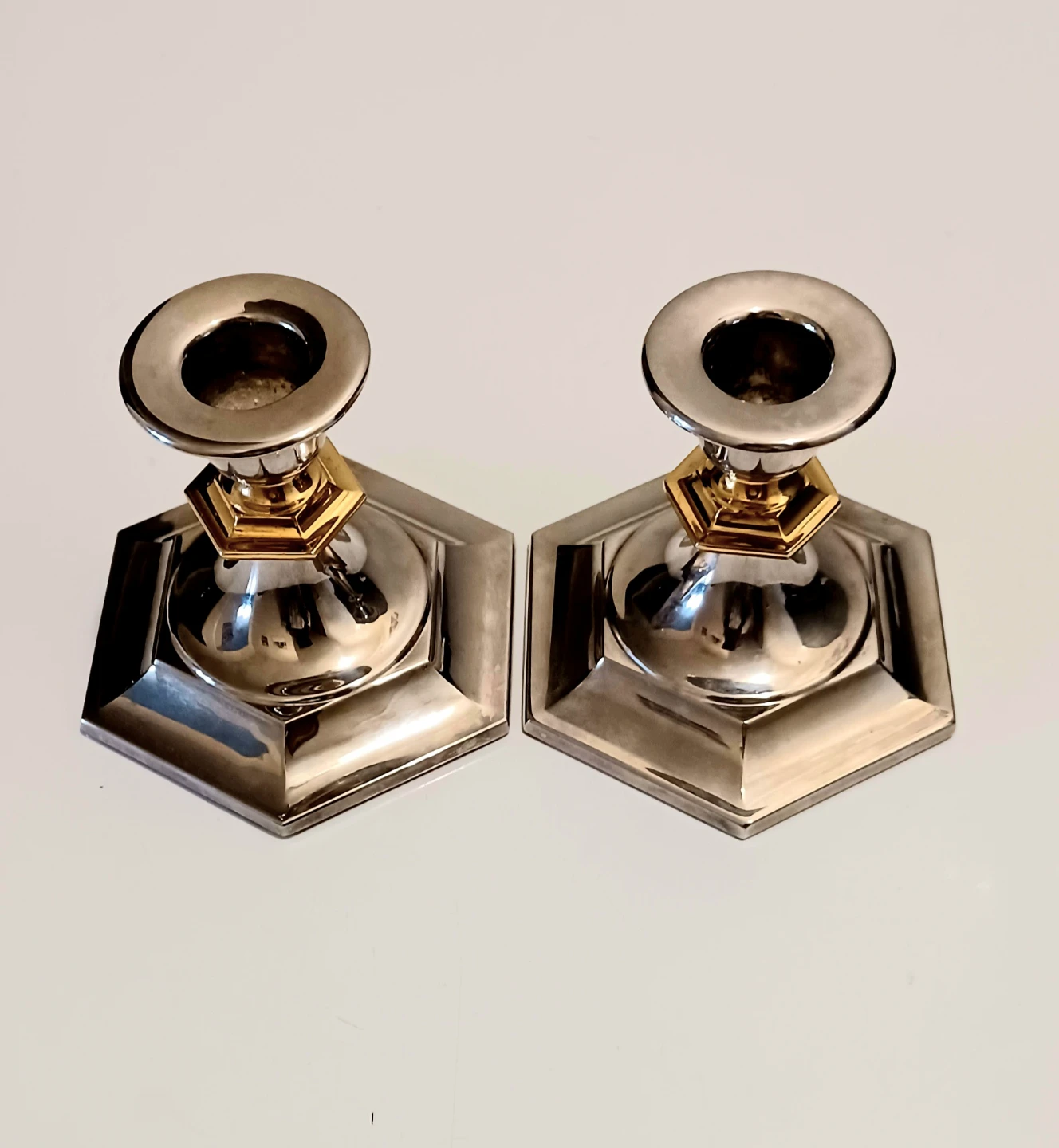 Vtg Silver & Gold Plated Candlestick Holders - photo 2