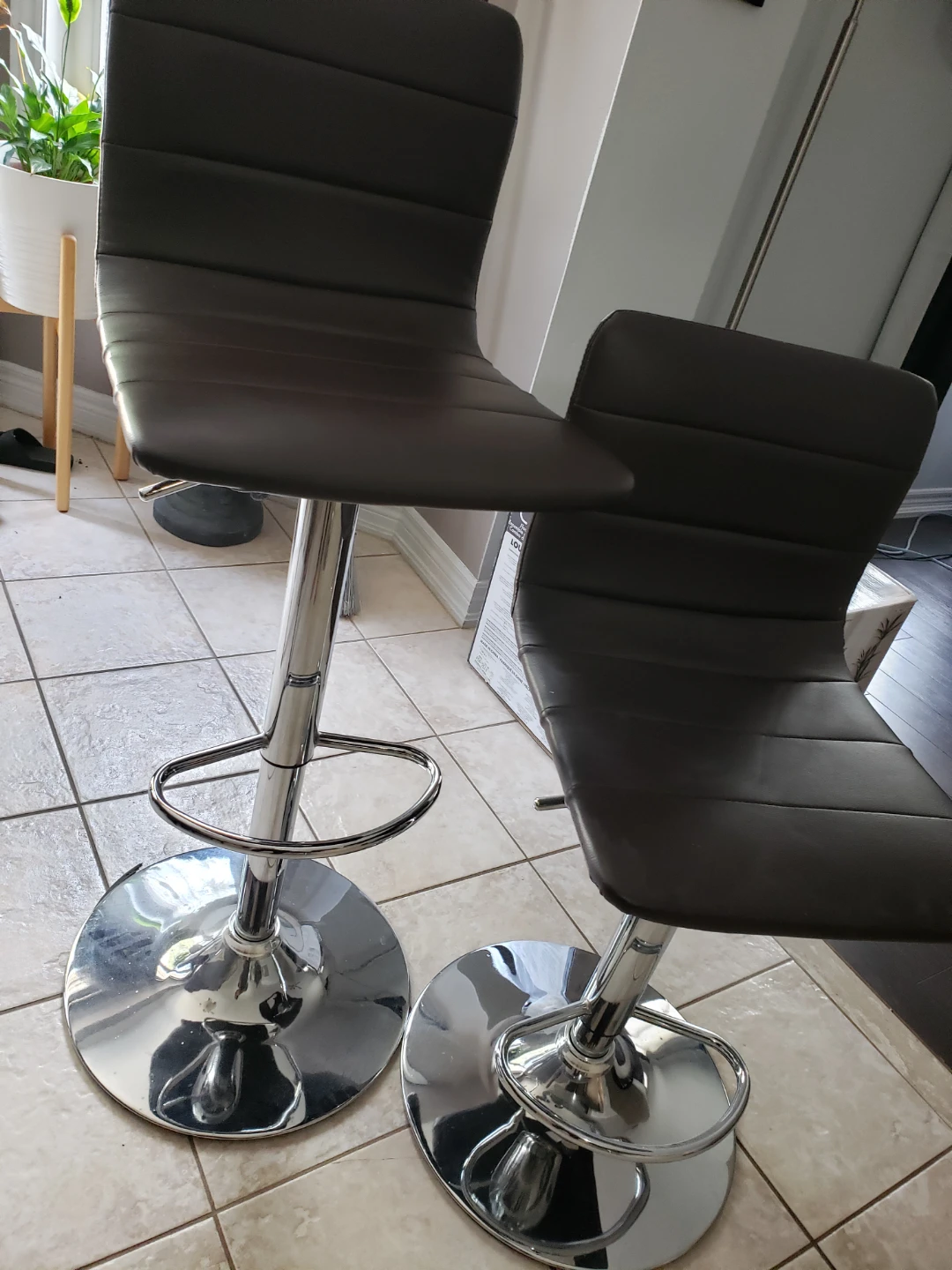Pair of Adjustable Brown Faux Leather Bar Stools