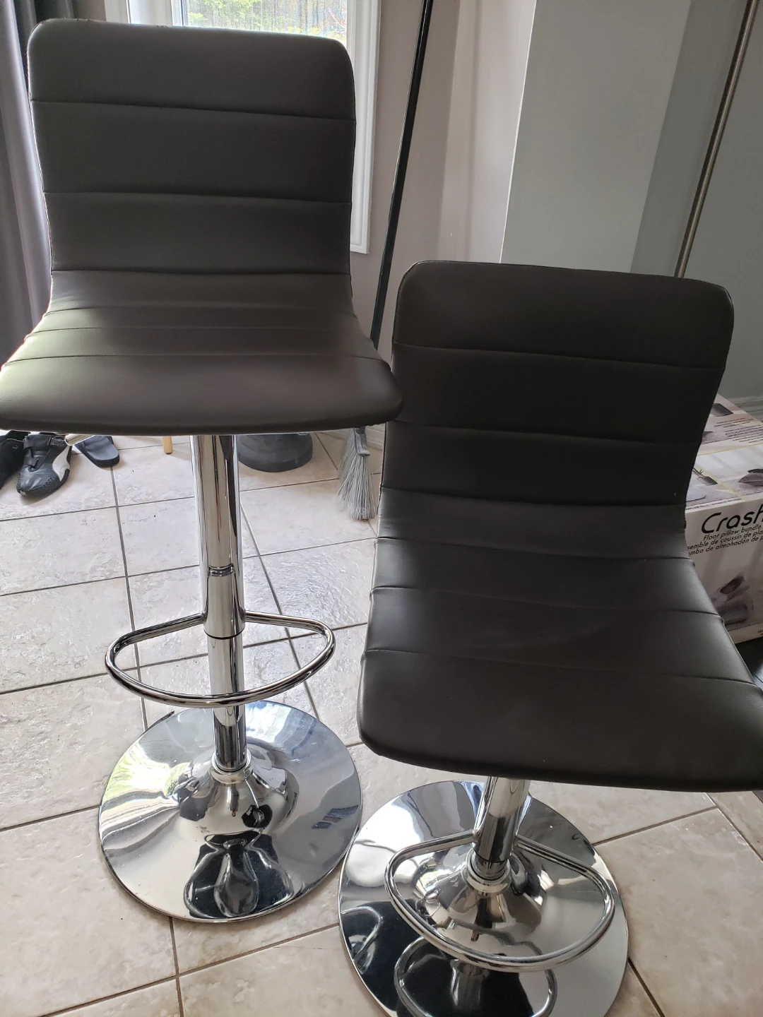 Pair of Adjustable Brown Faux Leather Bar Stools - photo 2