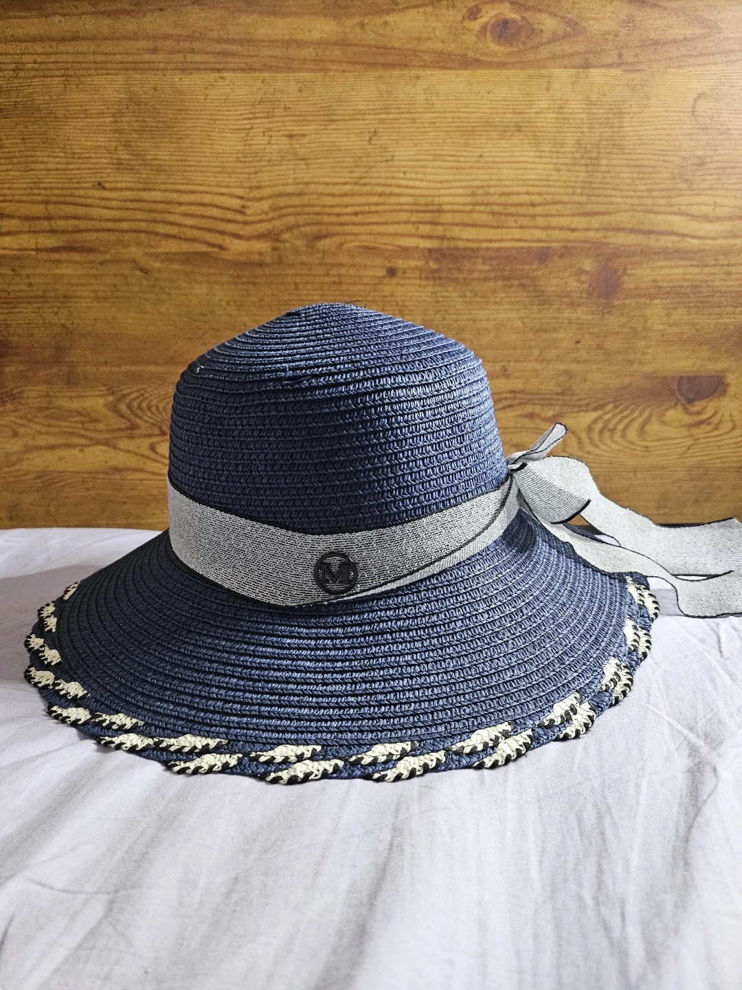 Women's Blue Straw Sun Hat with Ribbon - photo 2