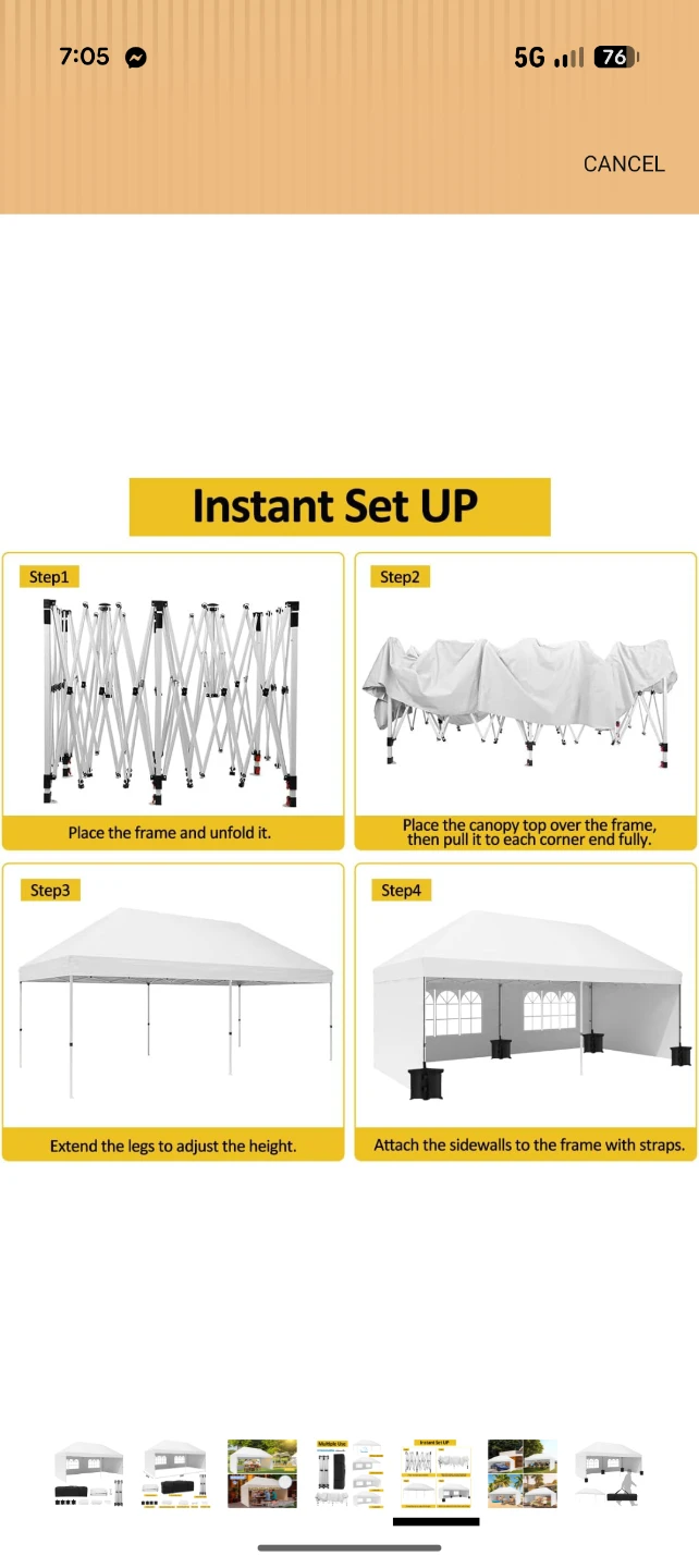 20ft x 10ft White Canopy Tent with 4 Removable Sidewalls - photo 5