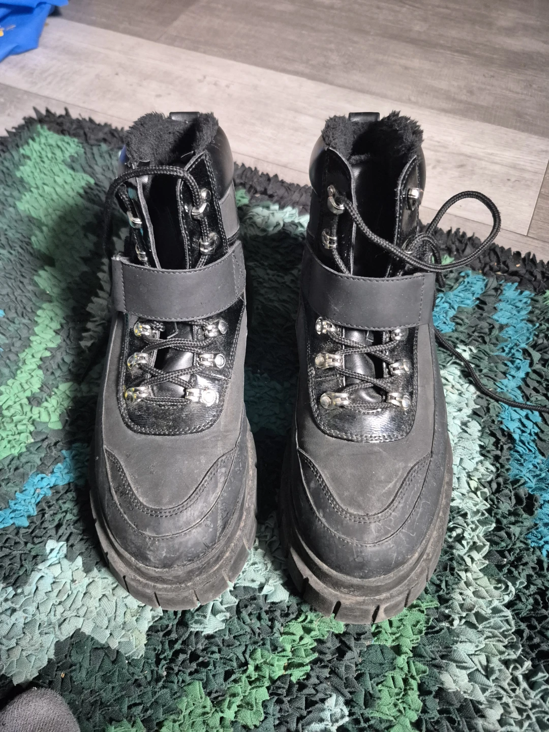 Black Platform Combat Boots with Fur Lining - photo 3