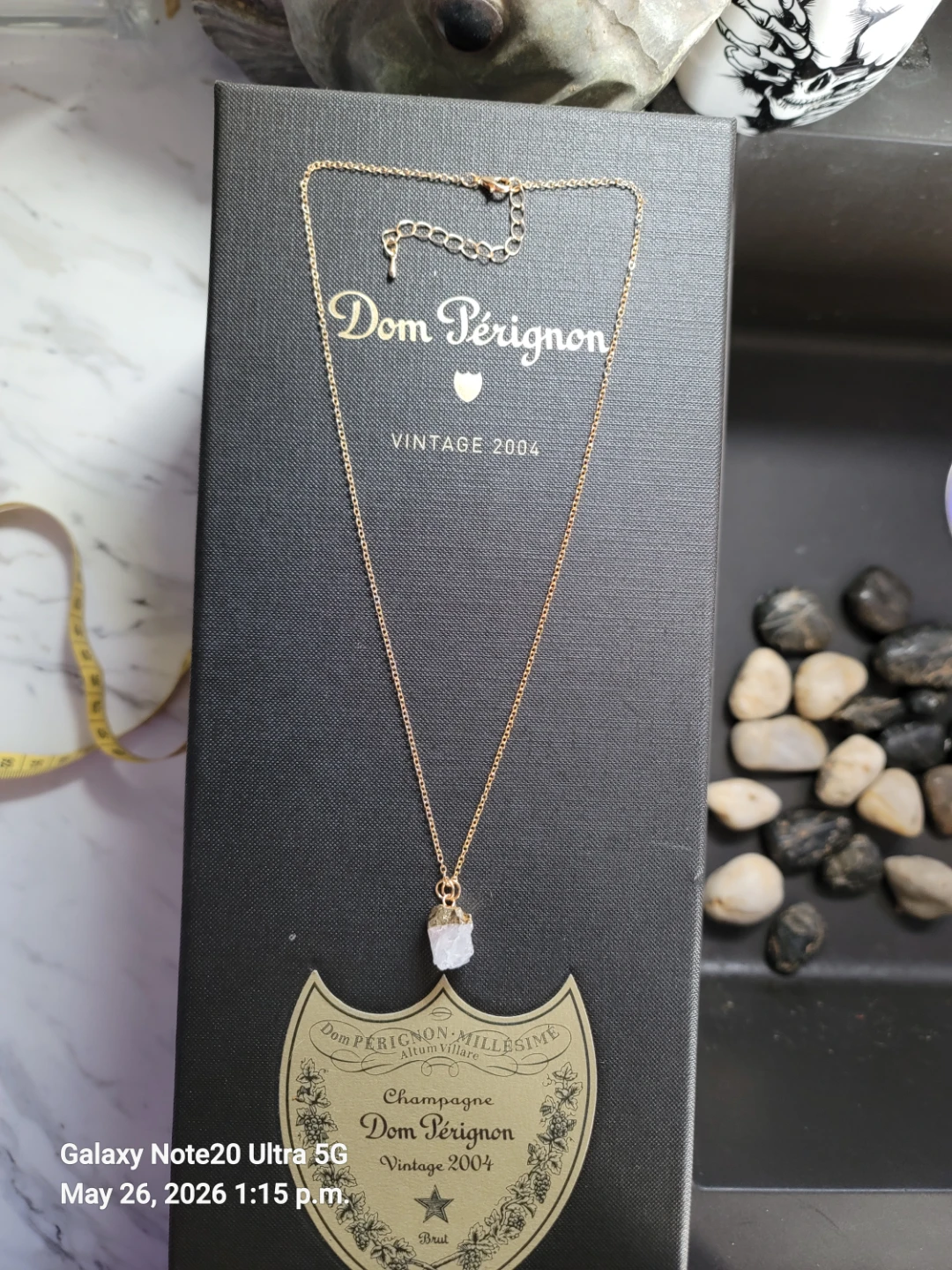 Gold Chain Necklace with Raw Faux Crystal Pendant
