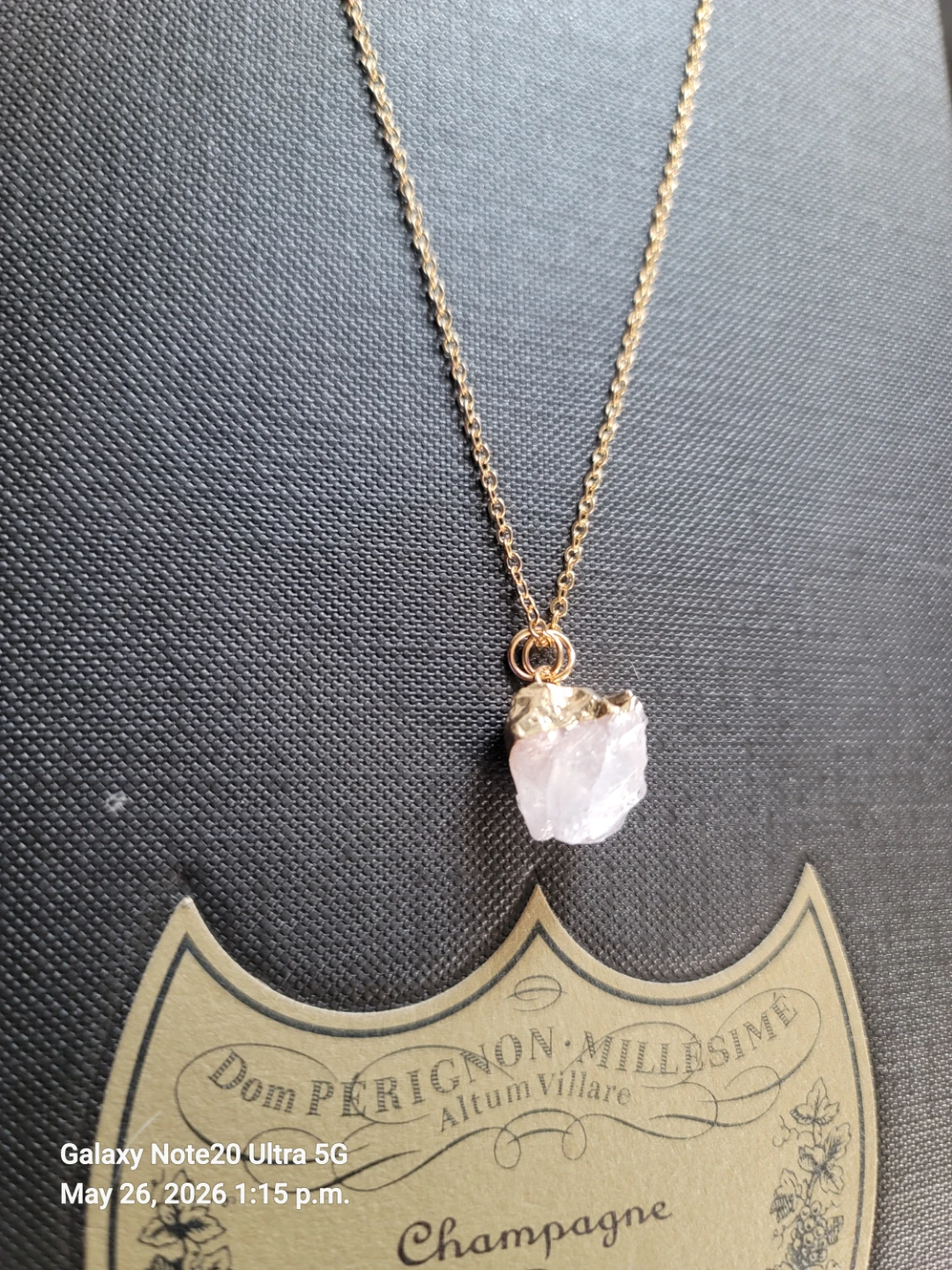 Gold Chain Necklace with Raw Faux Crystal Pendant - photo 2