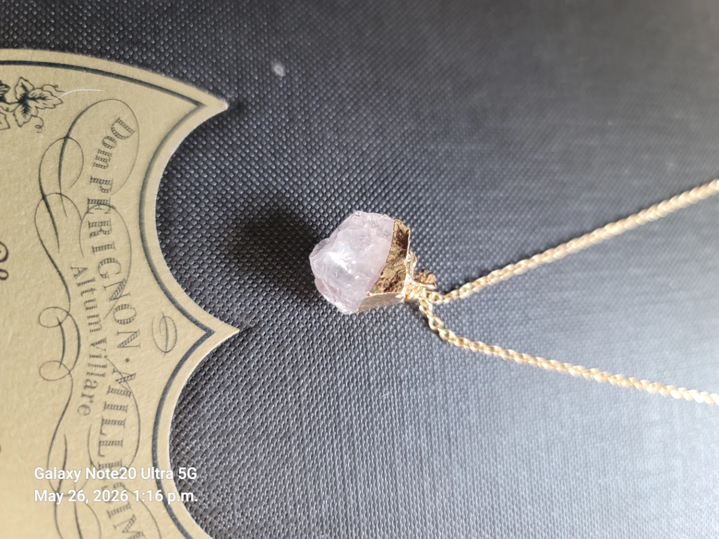 Gold Chain Necklace with Raw Faux Crystal Pendant - photo 3
