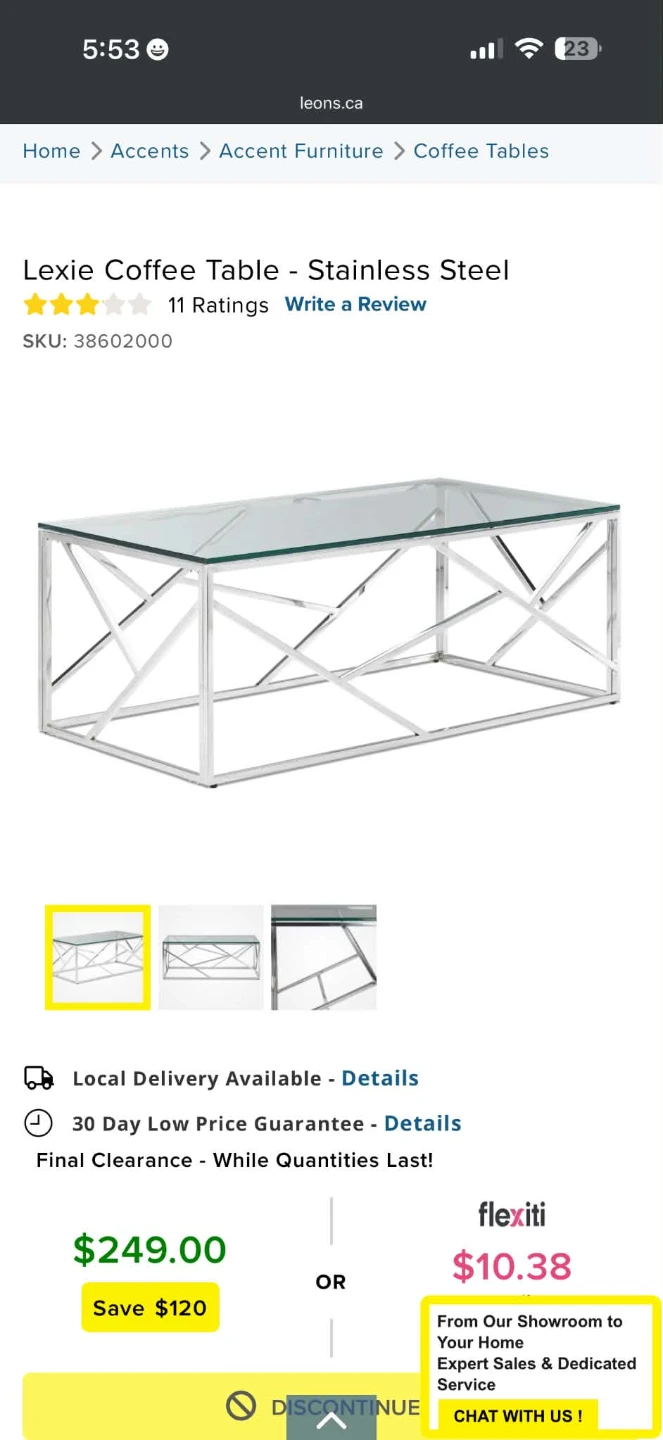 Lexie Coffee Table - Stainless Steel and Glass