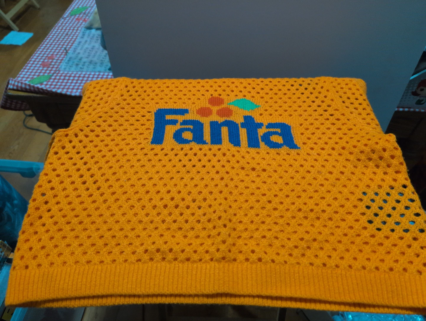 H&M Fanta Orange Crochet Mesh Short Sleeve Knit (Large). - photo 2