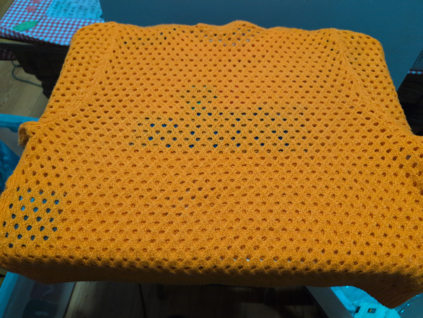 H&M Fanta Orange Crochet Mesh Short Sleeve Knit (Large). - photo 3