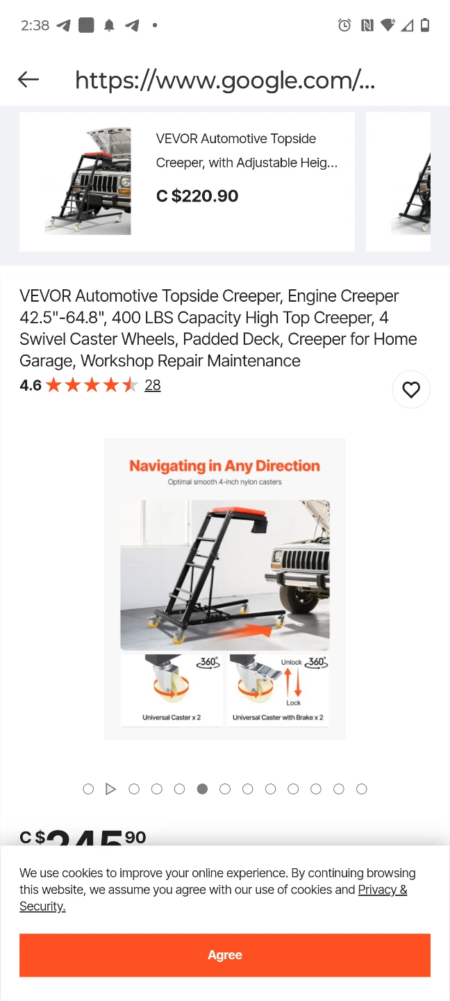 VEVOR Automotive Topside Creeper - 42.5"-64.8"