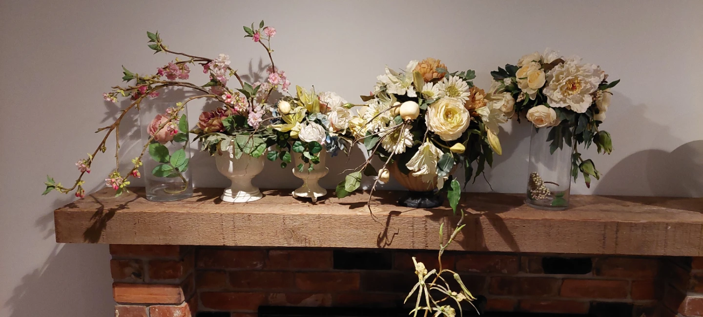 Floral arrangements in decorative vases