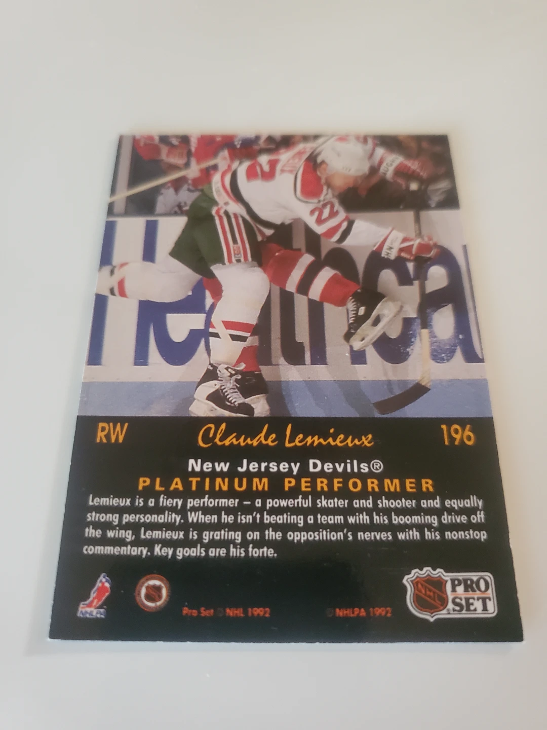 1992 Pro Set Platinum Performer Claude Lemieux Hockey Card - photo 2