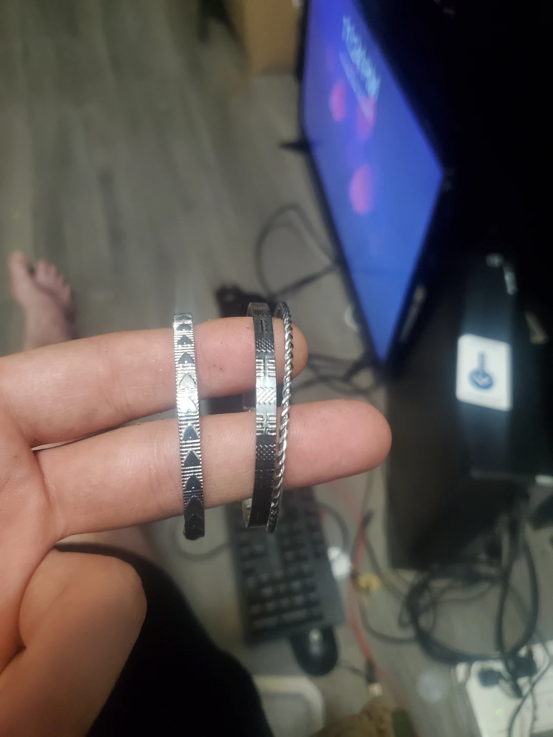 Silver-tone Bangles and Flower Bracelet Set