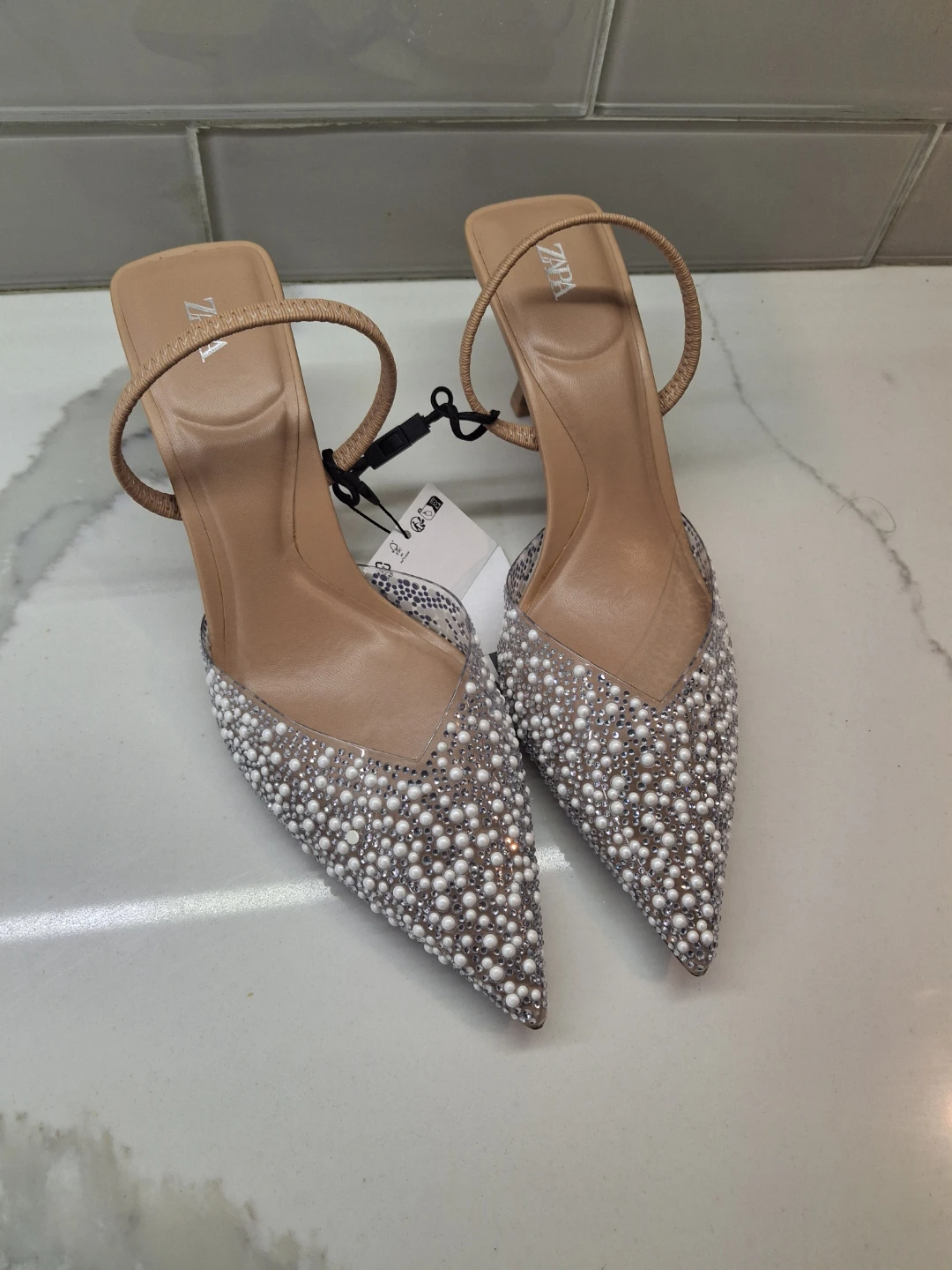 ZARA Women's Embellished Slingback Heels - Size 37