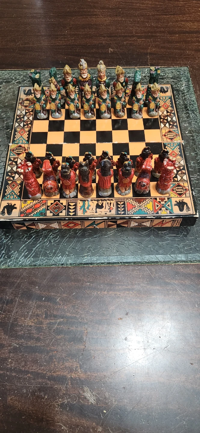 Hand-Carved Peruvian Chess Set with Decorative Board