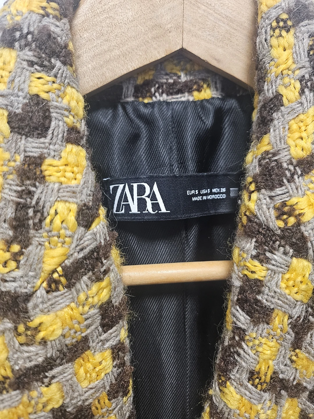 Zara Tweed Blazer Jacket Yellow Black Women's Size S - photo 2