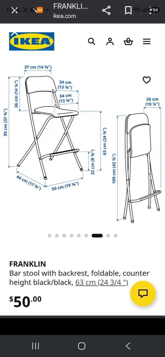 IKEA FRANKLIN Bar Stool with Backrest - Black - photo 4