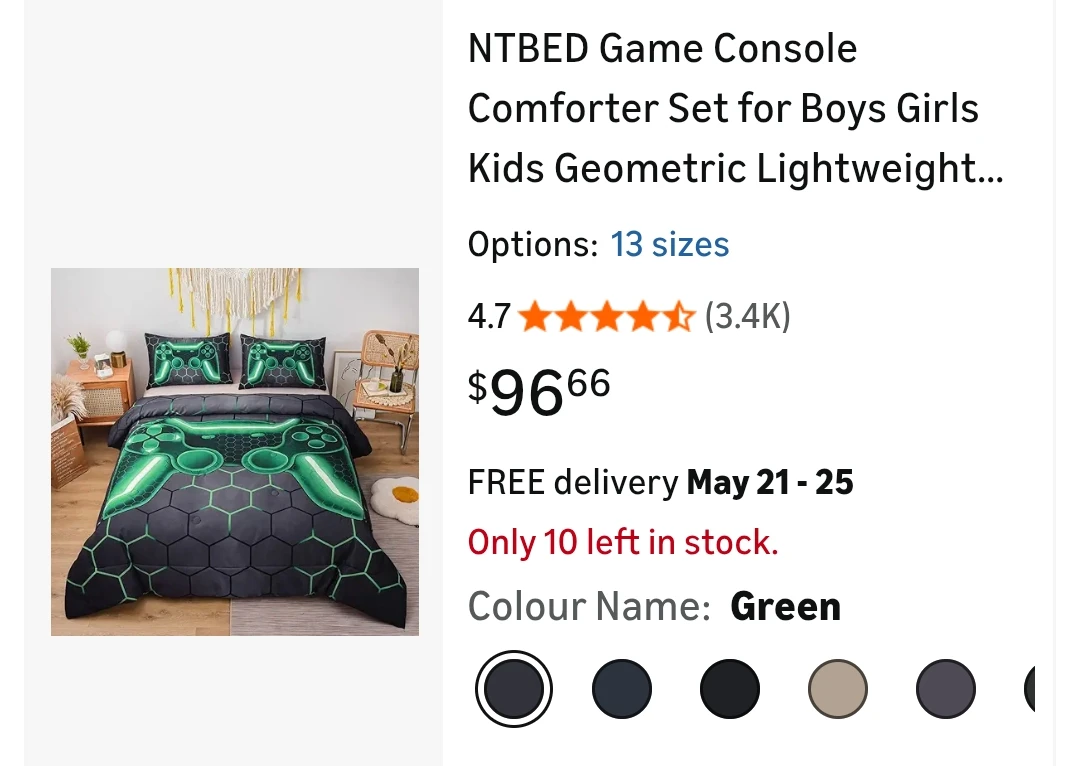 NTBED Game Console Comforter Set Twin Green