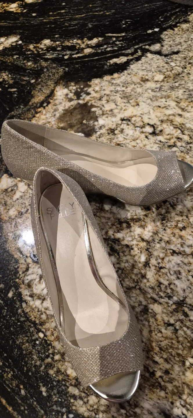 Simply Elle Glitter Peep Toe Wedge Heels