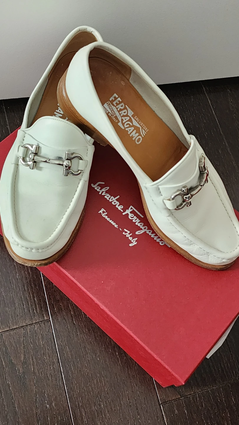 Salvatore Ferragamo White Leather Horsebit Loafers