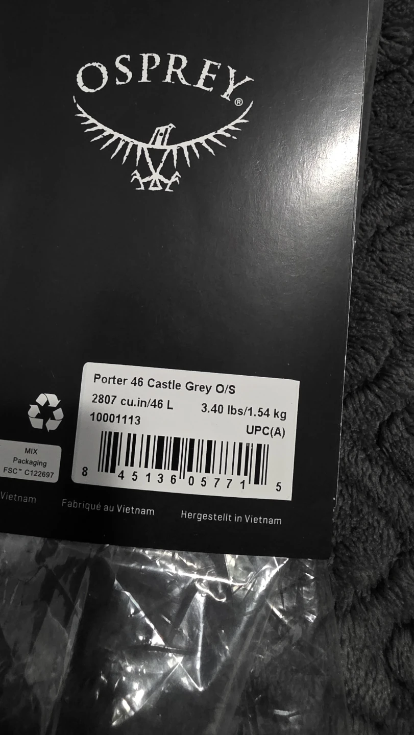 Osprey Porter 46 Castle Grey Duffle Bag - photo 3