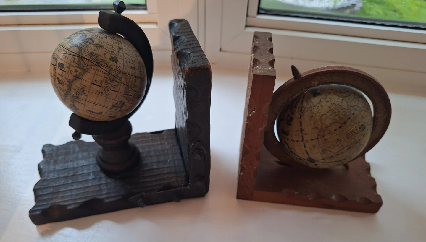 Vintage Wooden Globe Bookends