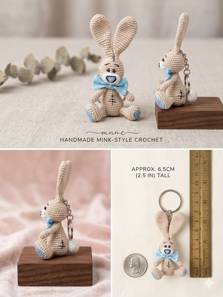 Handmade Crochet Bunny Keychain - Approx. 6.5cm Tall - photo 2