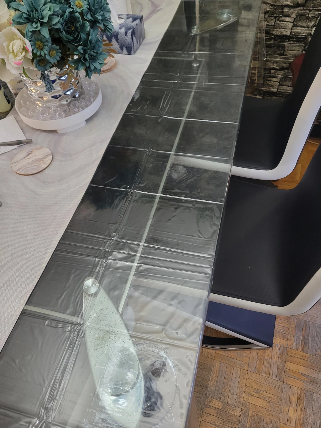 Modern Glass Black Dining Table and Coffee Table With 6 Chairs