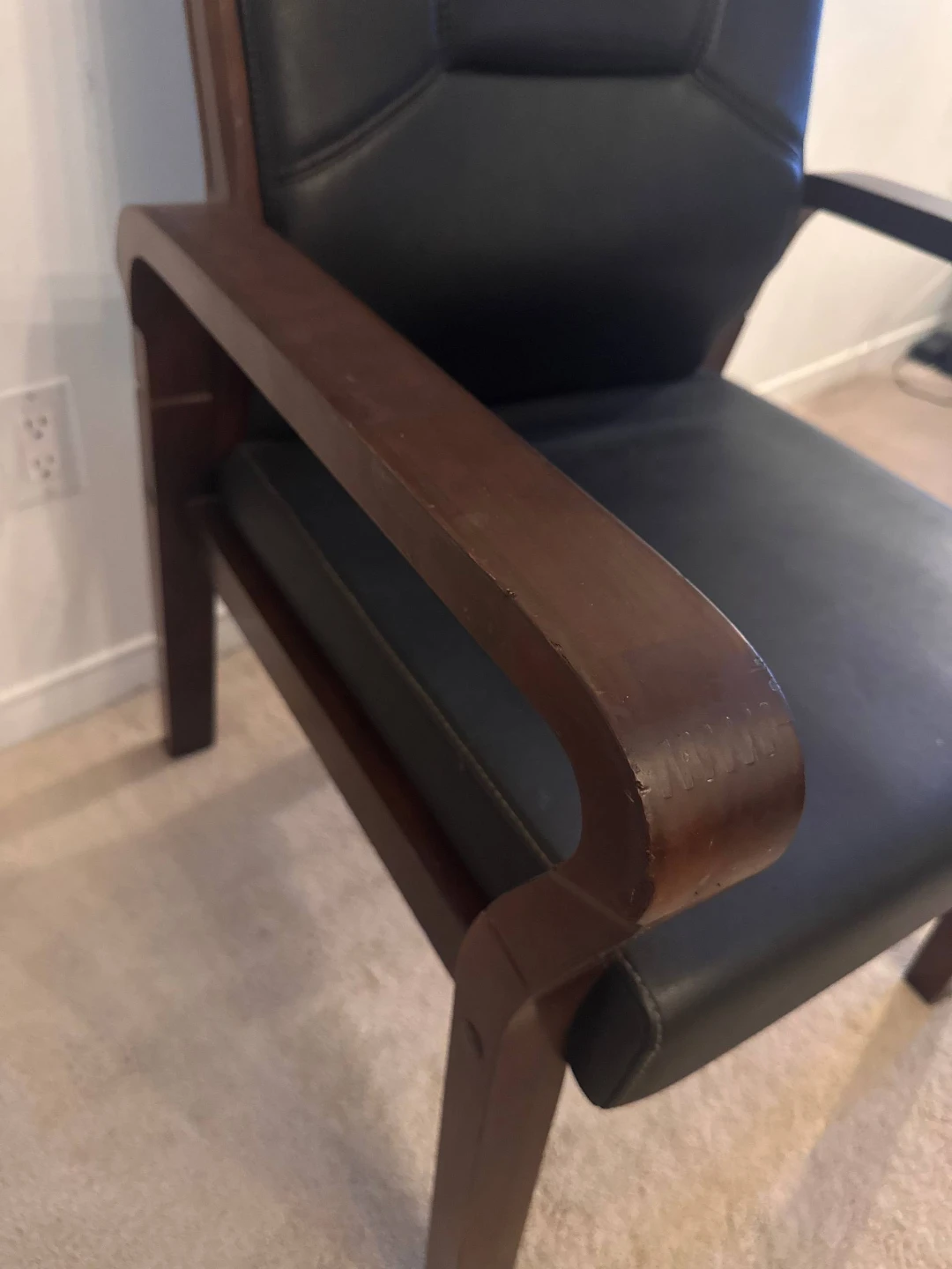 Black Leather Armchair with Wooden Frame - photo 4