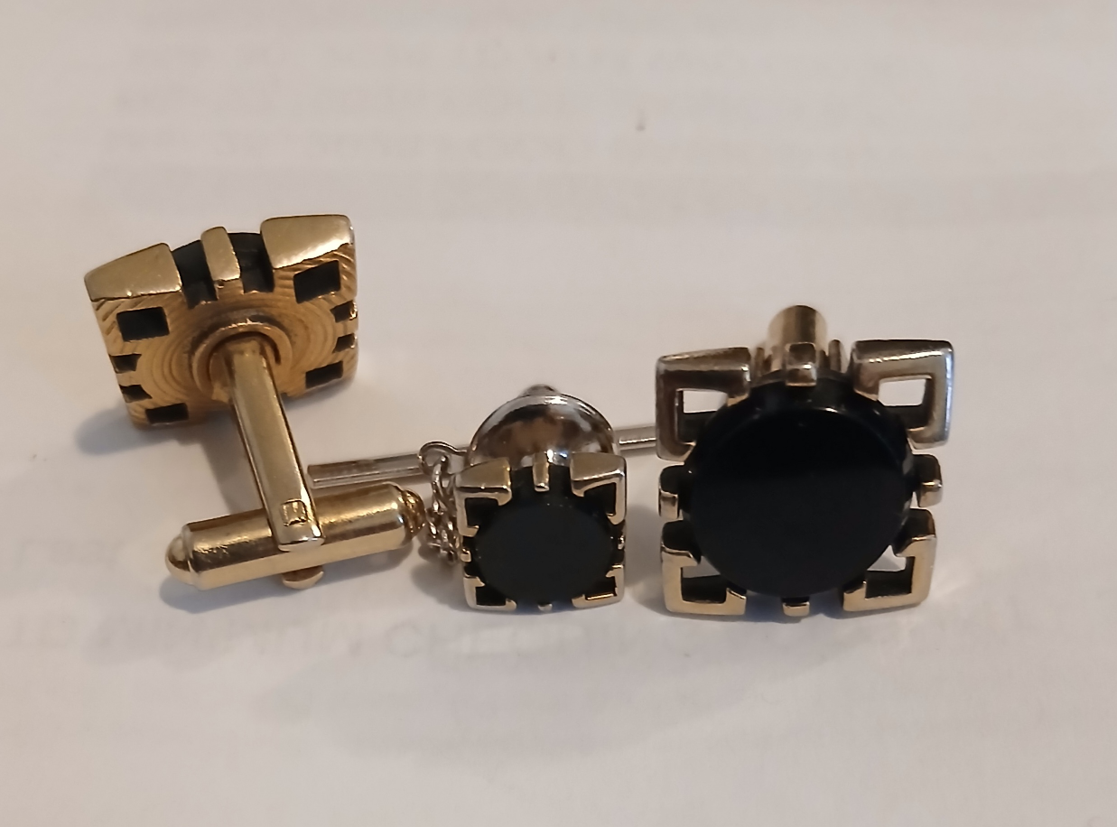 Vintae Silver Tone Black Onyx Cufflinks and Stud Set - photo 2