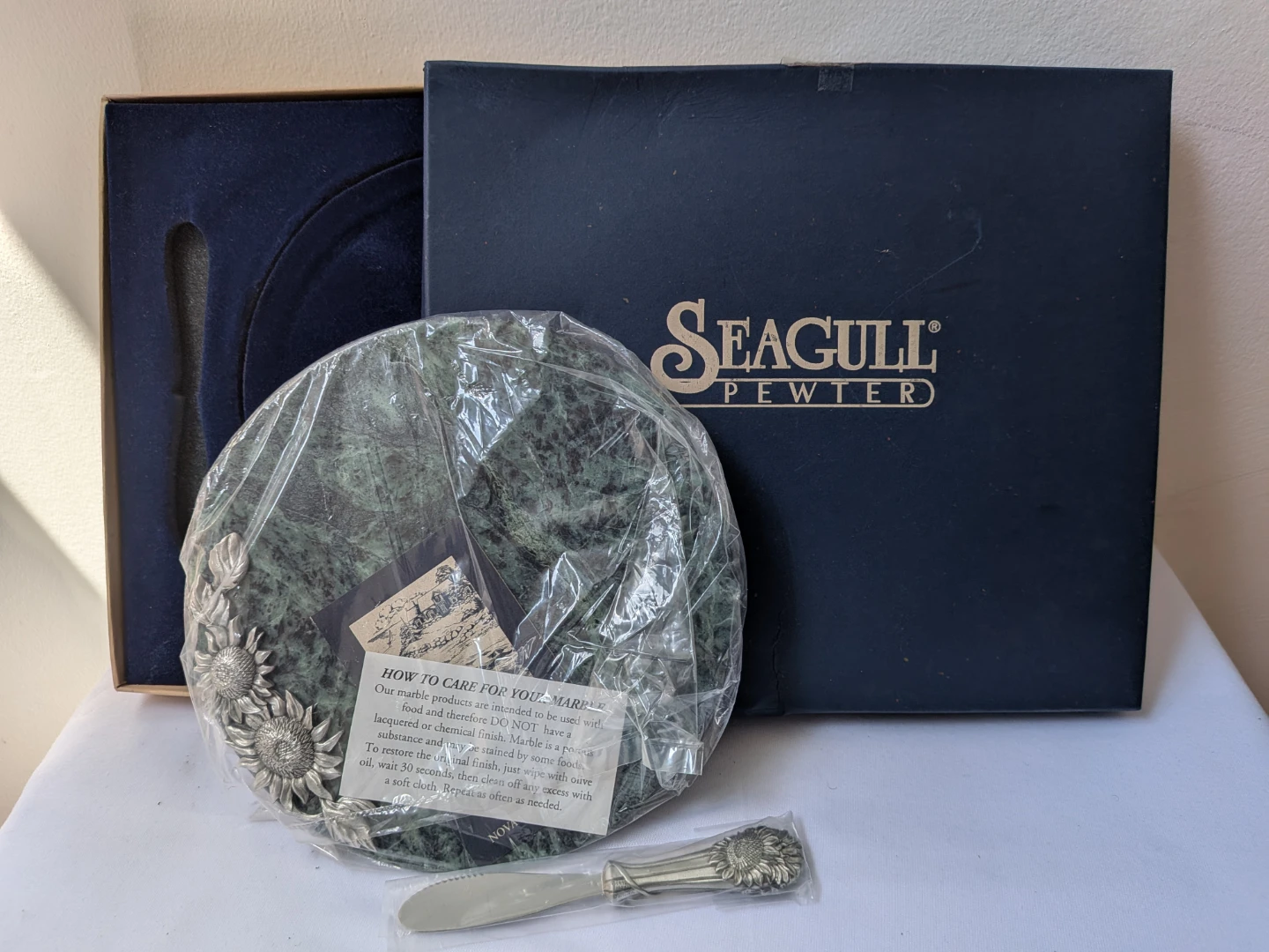 Seagull Pewter Marble Cheese Board with Knife - photo 2