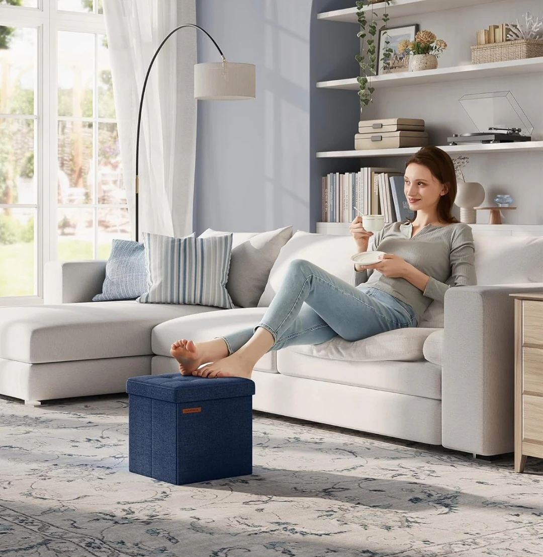 SONGMICS Collapsible Storage Ottoman - Blue - photo 2