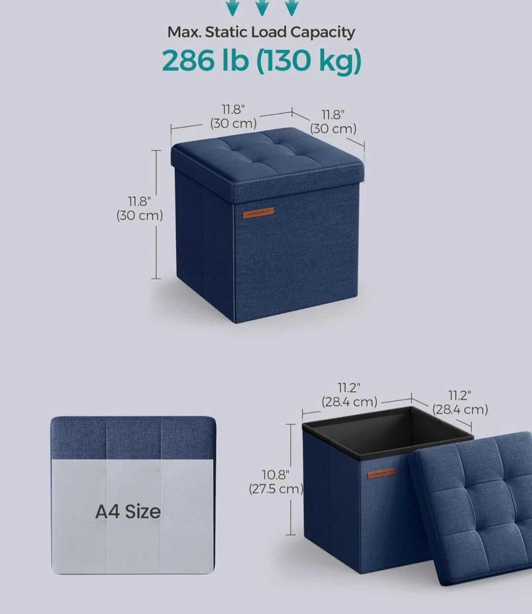 SONGMICS Collapsible Storage Ottoman - Blue - photo 3