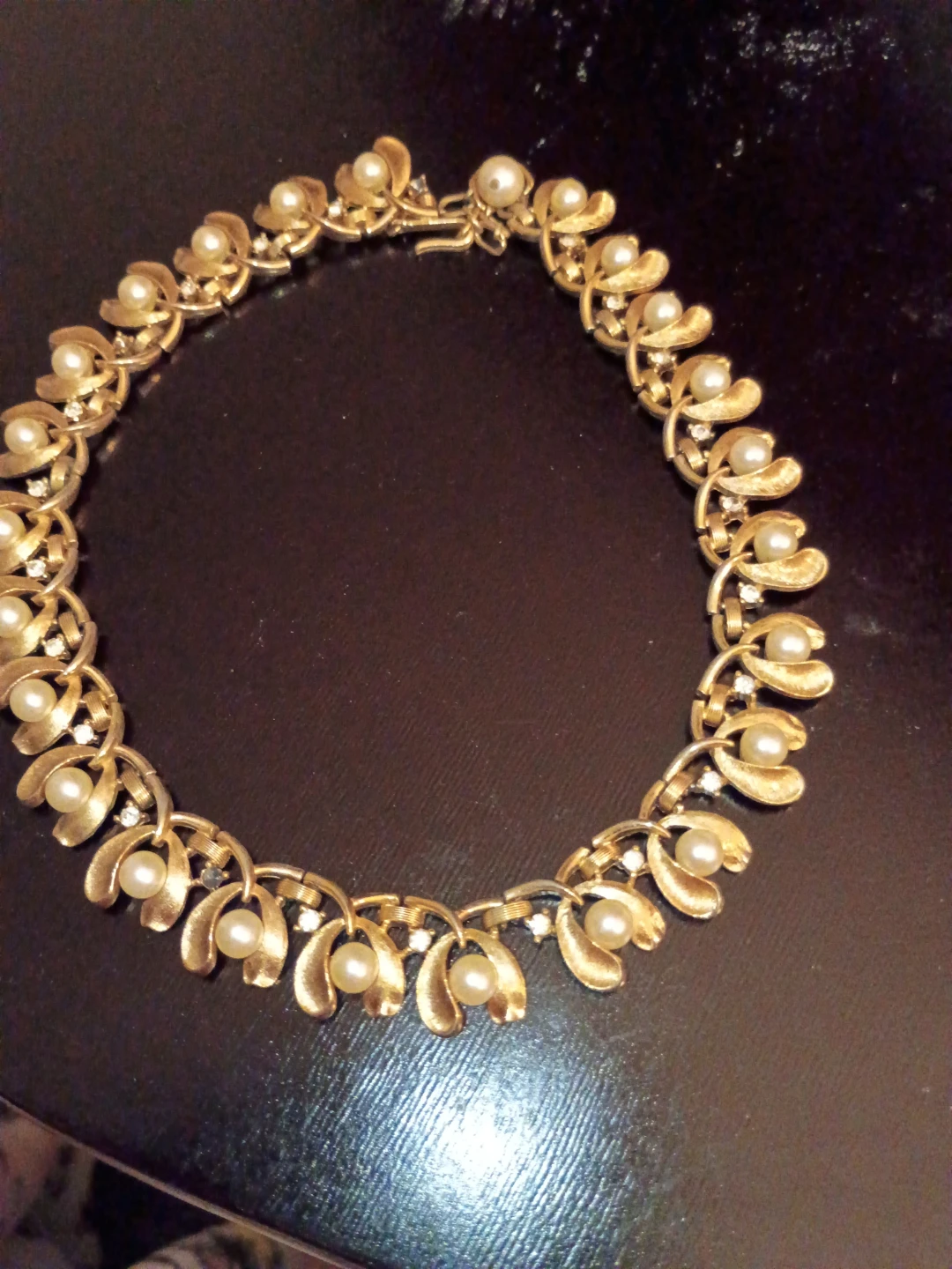 Gold Tone Choker Necklace with Pearl and Crystal Accents