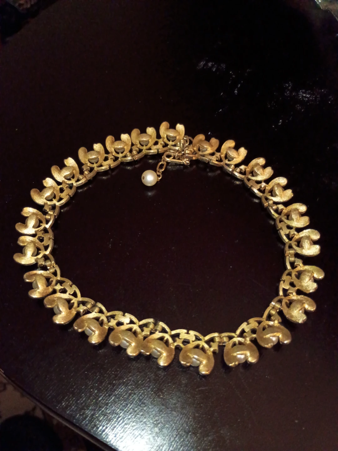 Gold Tone Choker Necklace with Pearl and Crystal Accents - photo 2