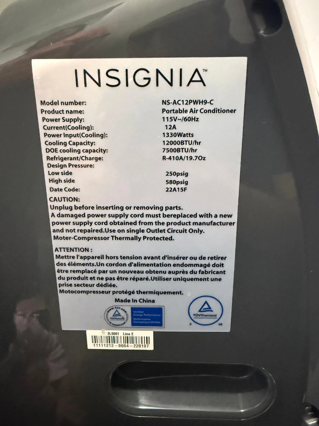 Insignia Portable Air Conditioner NS-AC12PWH9-C - photo 2