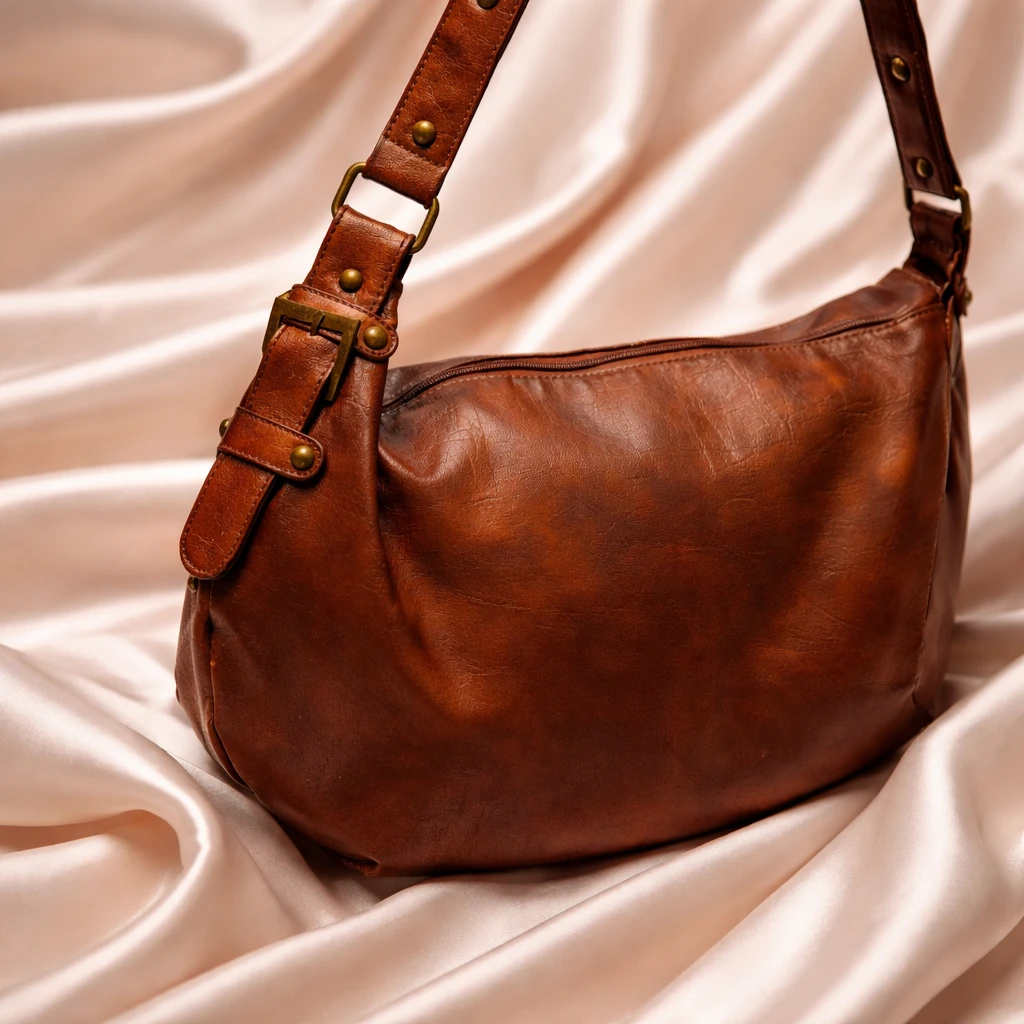 Brown Leather Hobo Bag with Studs - photo 3