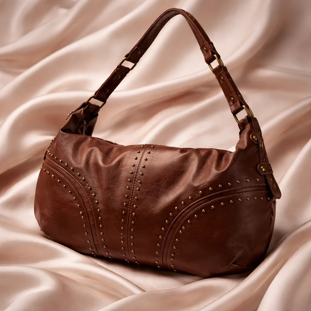 Brown Leather Hobo Bag with Studs - photo 4