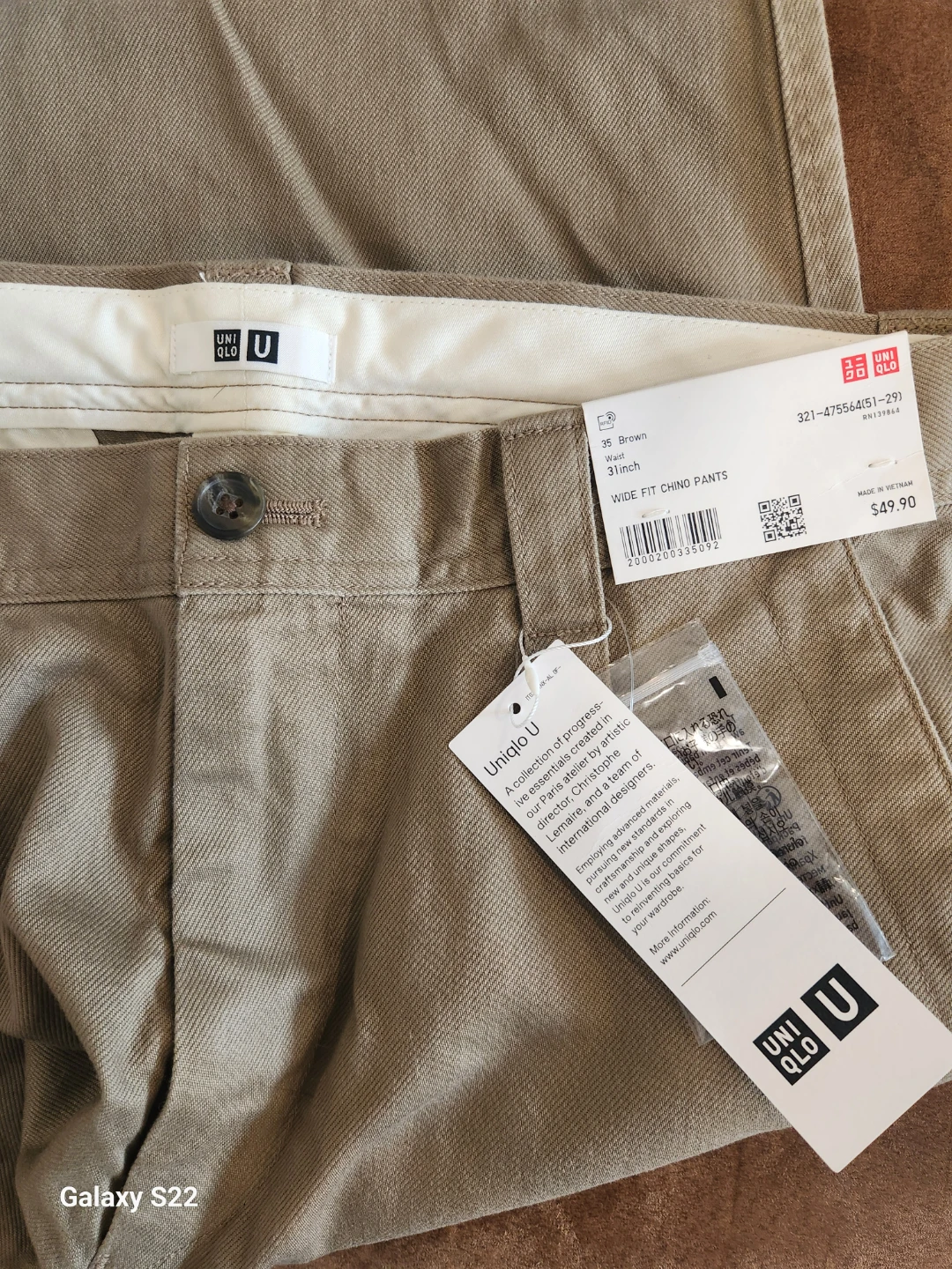 Uniqlo U Wide Fit Chino Pants - Brown - 31 Inch - photo 2