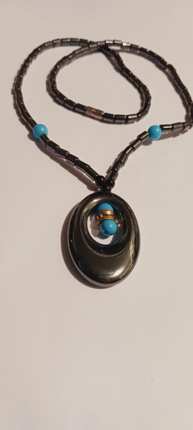 New !! Hematite Necklace with Turquoise Beads and Pendant - photo 2
