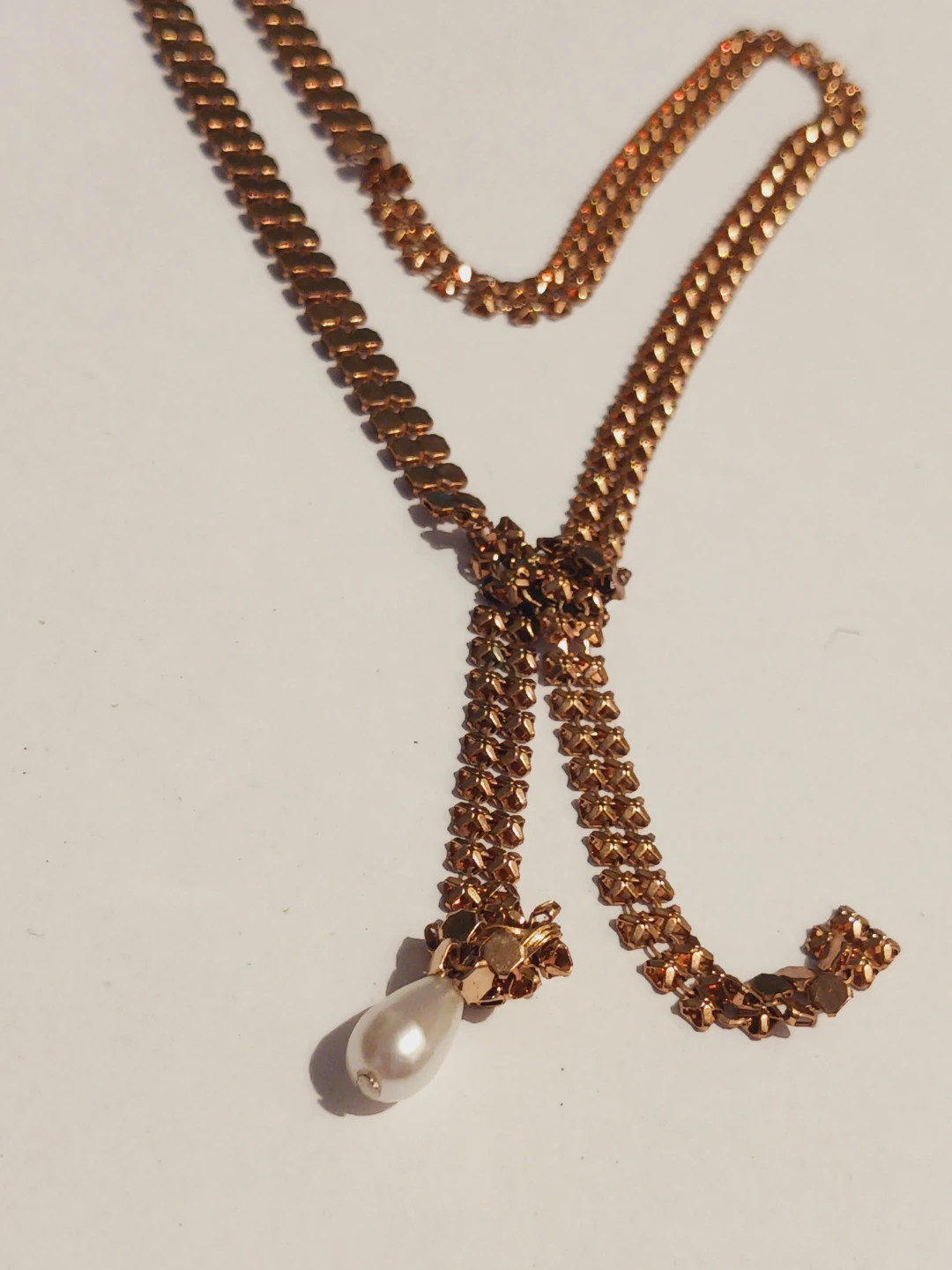 Gold Tone  Lariat Necklace with Pearl Drop - photo 3
