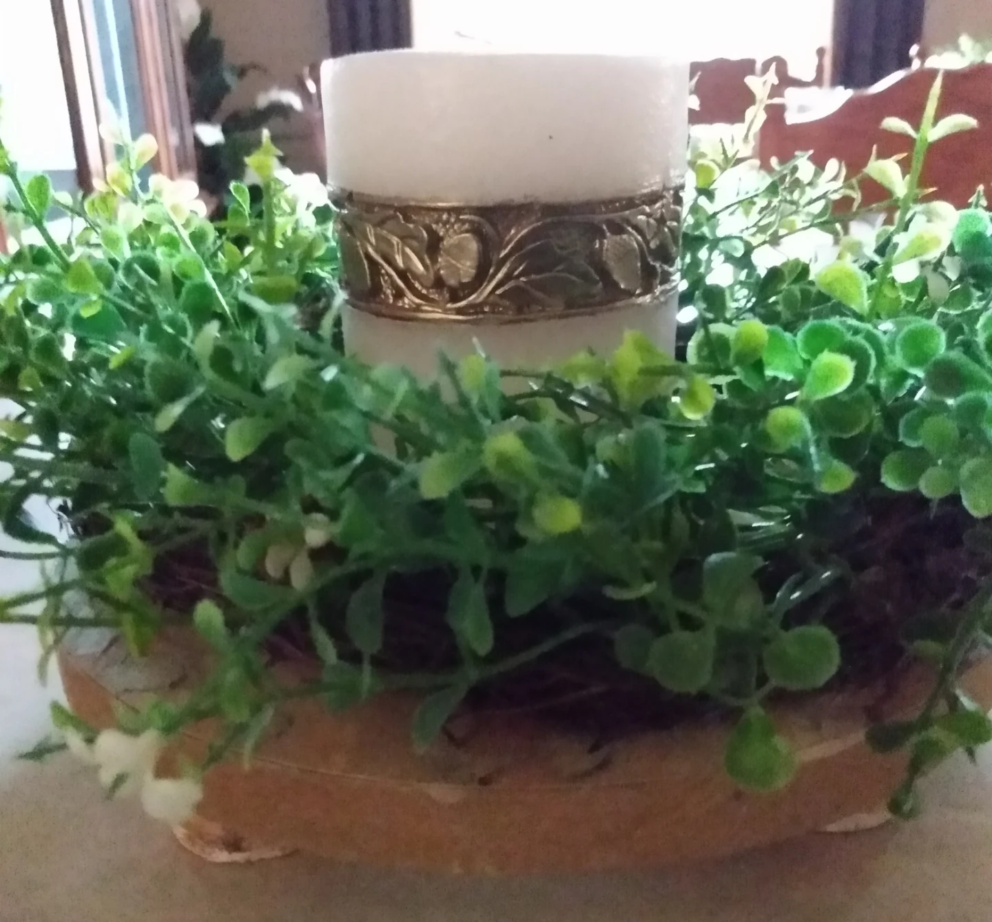Decorative Candle with Greenery Wreath/candle Inc