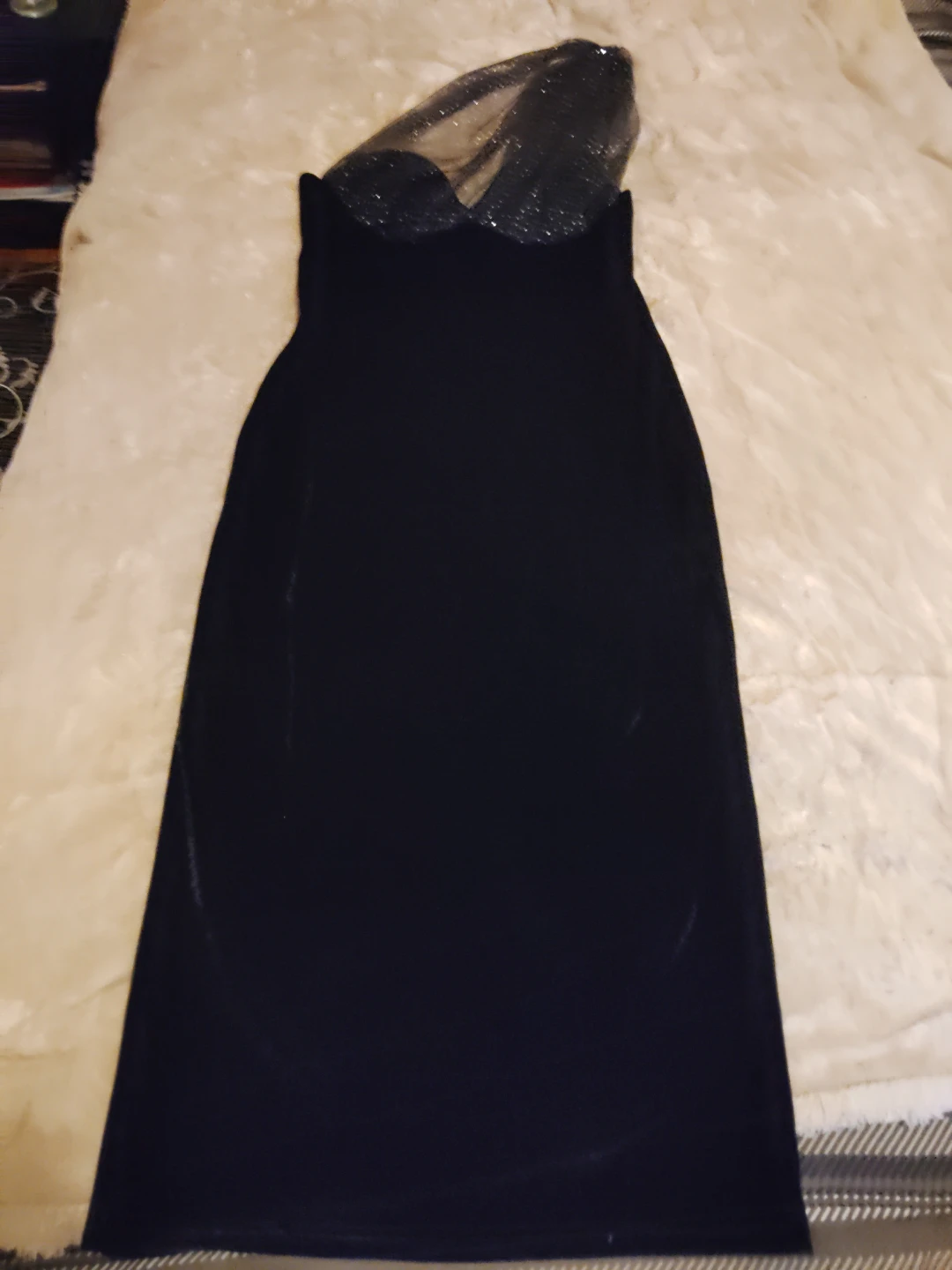 Black Velvet Dress with Sparkly Tulle Overlay - photo 2