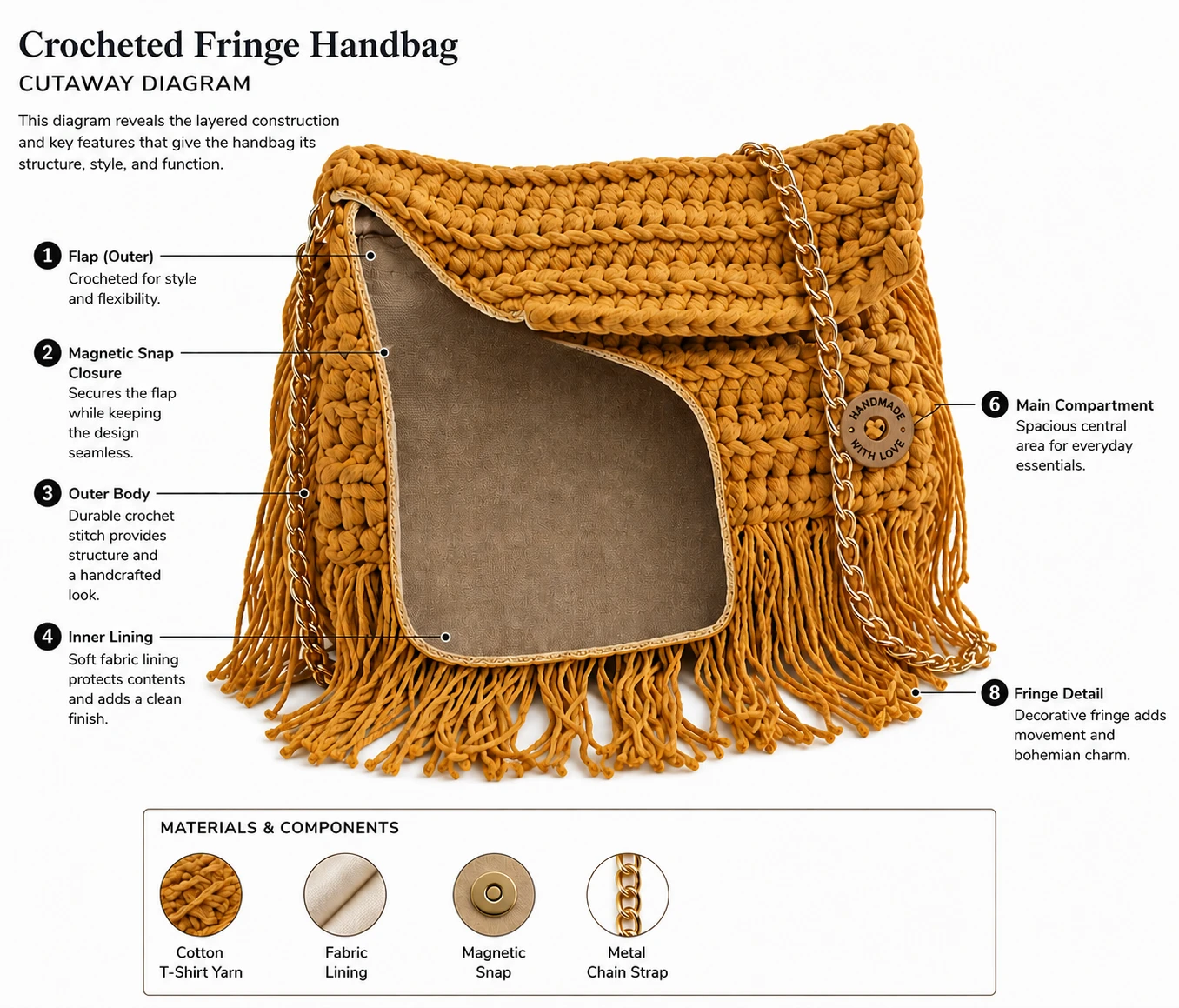 Crocheted Mustard Yellow Fringe Handbag - photo 3