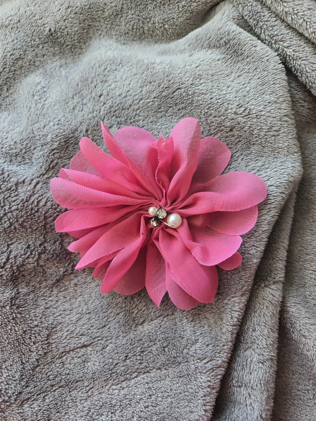 Pink Fabric Flower Hair Clip with Pearls